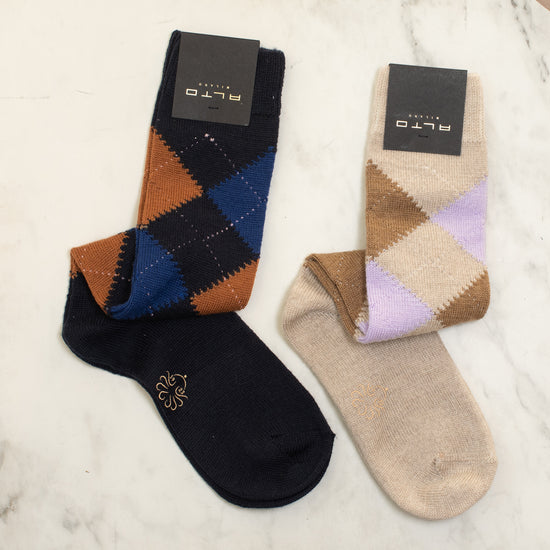 Alto Milano Merino Wool Argyle Knee Hi Socks