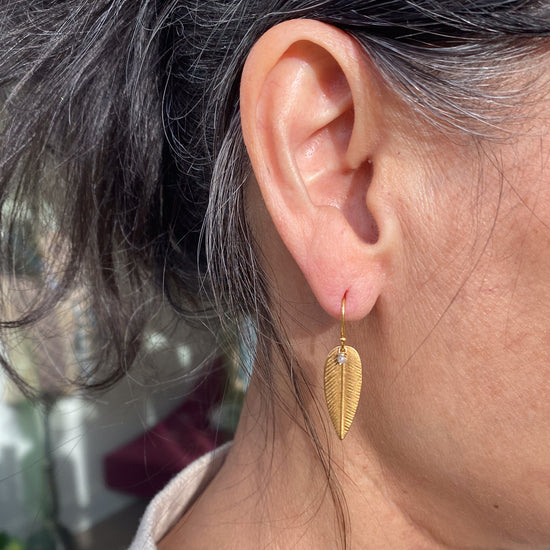 River Song Golden Flat Leaf w/Diamond Earrings