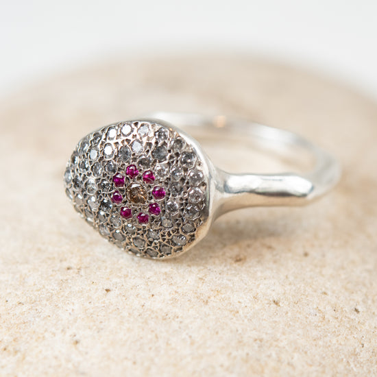 Rosa Maria "Blaze" Silver, Diamond and Ruby Ring