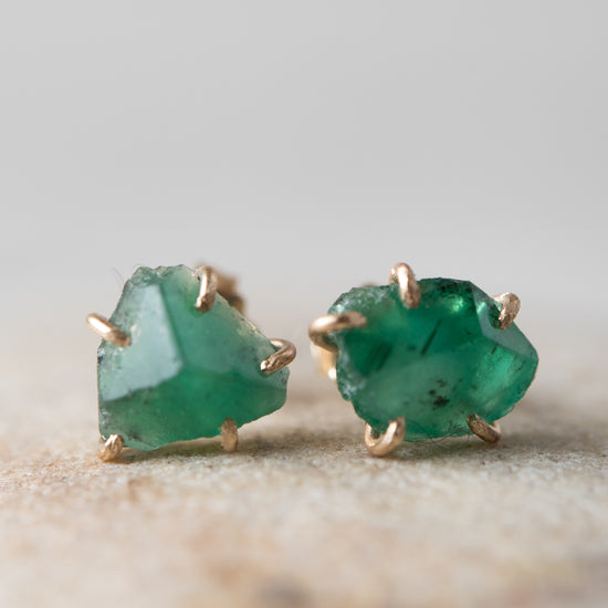 Variance Objects Brazilian Emerald 14k Gold Stud Earrings