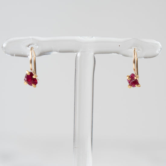 Variance Objects Ruby 14K Gold Hook Earrings